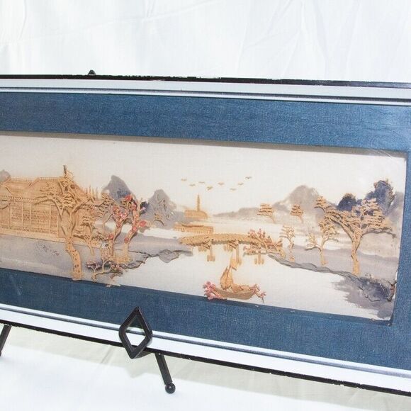 Rare Vgt Oversize Chinese Cork Carving Art Wall Hanging in Shadow Box Frame 25" - Picture 5 of 10